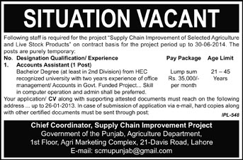 job agriculture accounts assistant punjab improvement chain supply department project jobs ad please nation